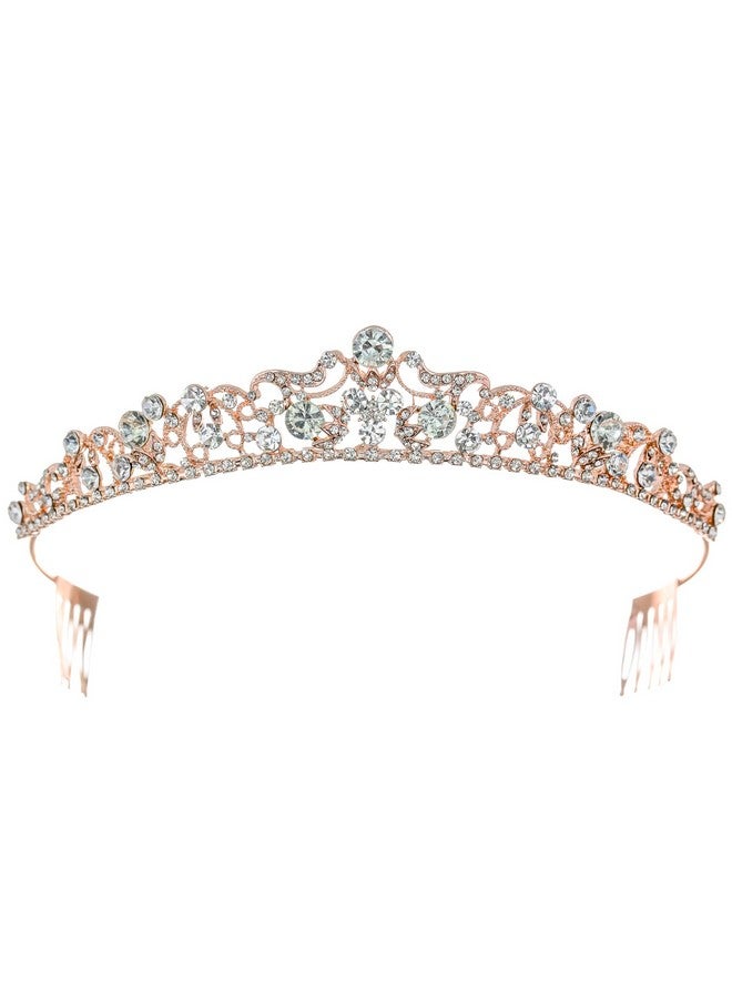 SAMKY Rose Gold Bride'S Bridal Hair Accessories Rhinestone Wedding Tiara Crown Crystal Headpiece - Image 1