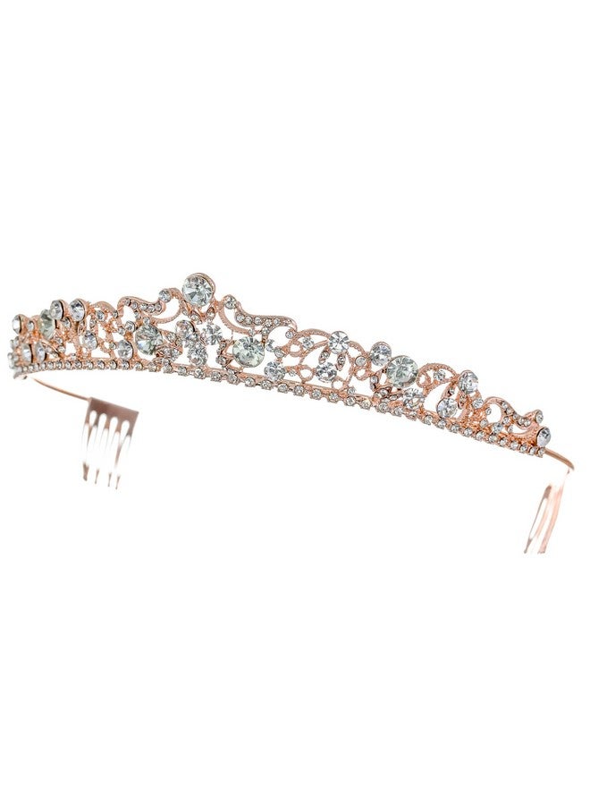 SAMKY Rose Gold Bride'S Bridal Hair Accessories Rhinestone Wedding Tiara Crown Crystal Headpiece - Image 2