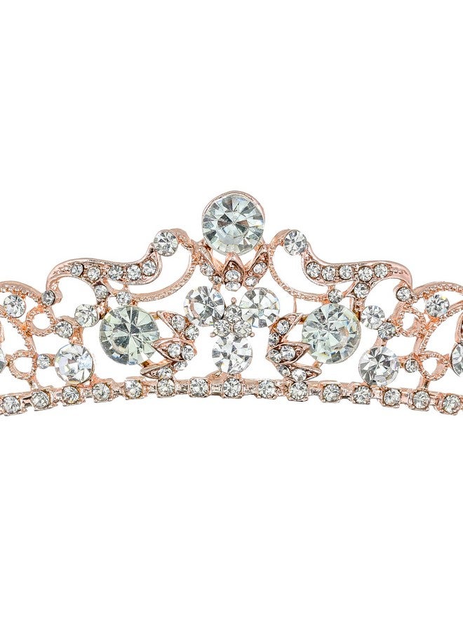 SAMKY Rose Gold Bride'S Bridal Hair Accessories Rhinestone Wedding Tiara Crown Crystal Headpiece - Image 3