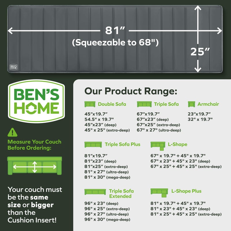 BEN'SHOMEÂ® Heavy Duty Deep Sofa Cushion Support Board for Sagging Sofas | Fits 68"-81", 25" Seat Depth | Protects Your Back from Sinking Seats | 0.5" Solid Wood, 400 LBS, Lifetime Replacement - Image 2