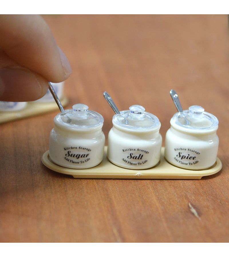 7Pcs White Miniature Dollhouse Kitchen Seasoning Jars Storage Set - Image 3