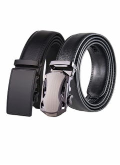 Men's Belt, Leather Ratchet Dress Belt, Belt Adjustable Sliding Buckle, Automatic Buckle (2 PCS)