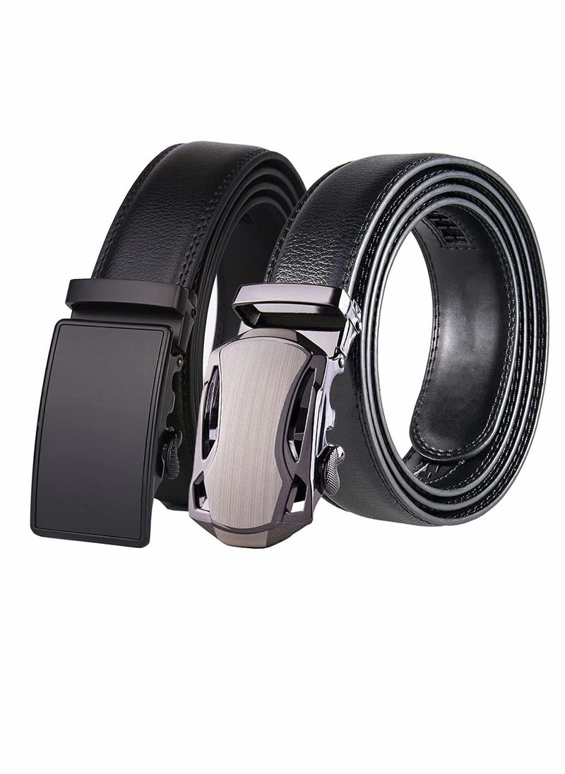 Excefore - Men's Belt, Leather Ratchet Dress Belt, Belt Adjustable Sliding Buckle, Automatic Buckle (2 PCS) - Image 1