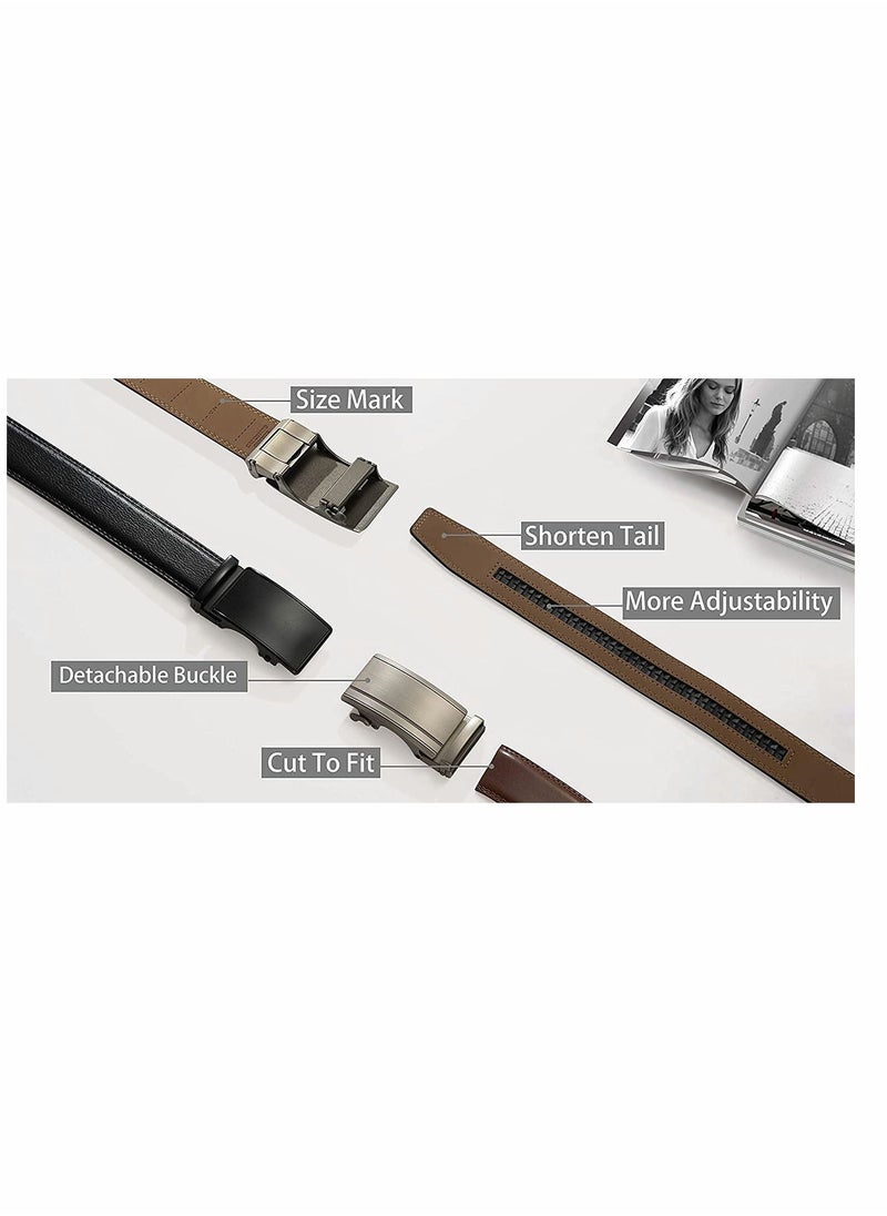 Excefore - Men's Belt, Leather Ratchet Dress Belt, Belt Adjustable Sliding Buckle, Automatic Buckle (2 PCS) - Image 1