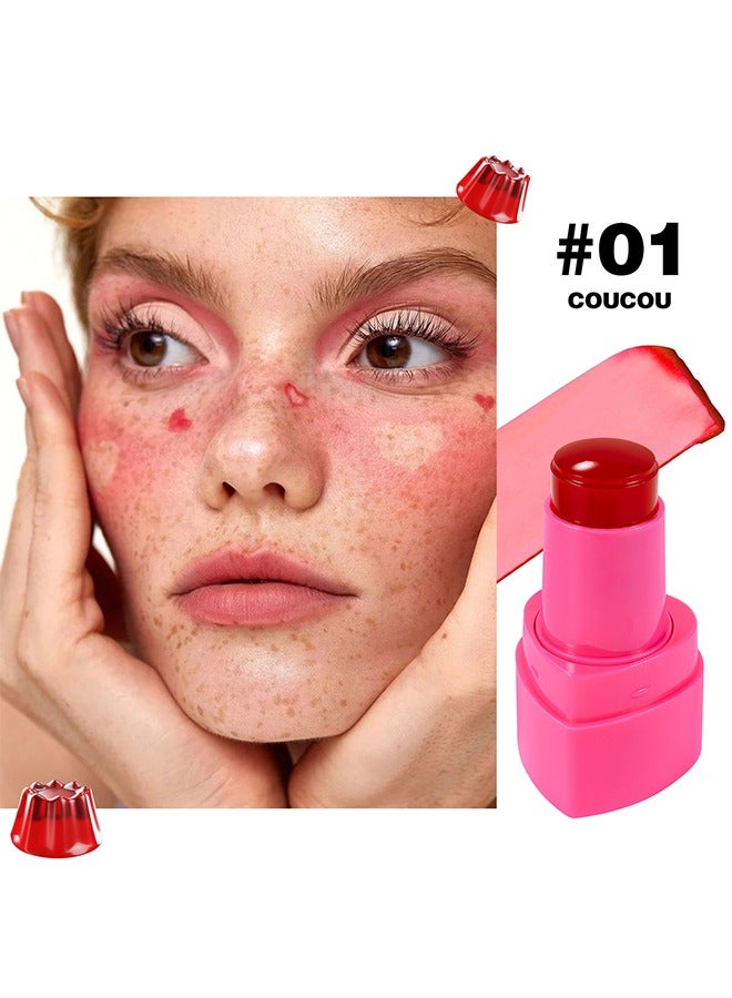 pudaier Juicy Jelly Lip + Cheek Tint,Multi-Use Water Jelly Tint Stick Sheer Lip & Cheek Stain Finish, 3-In-1 Cheek Blush & Eyeshadow & Lip Tinted Long-Lasting Moisture - 1,000+ Swipes Per Stick #01 - Image 2