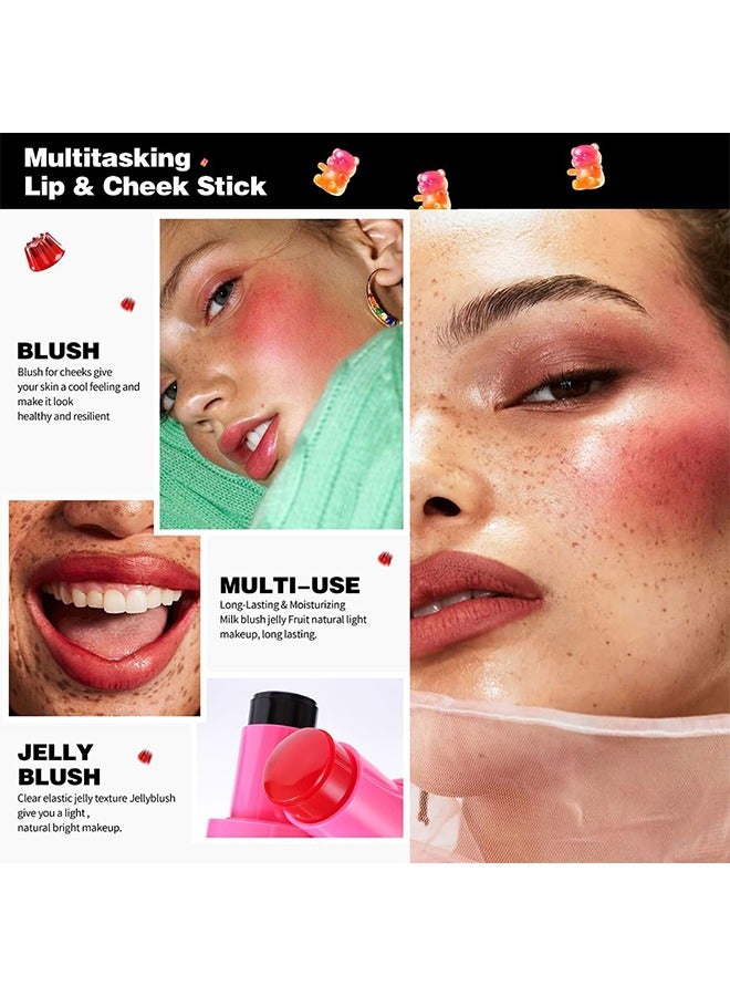 pudaier Juicy Jelly Lip + Cheek Tint,Multi-Use Water Jelly Tint Stick Sheer Lip & Cheek Stain Finish, 3-In-1 Cheek Blush & Eyeshadow & Lip Tinted Long-Lasting Moisture - 1,000+ Swipes Per Stick #01 - Image 4