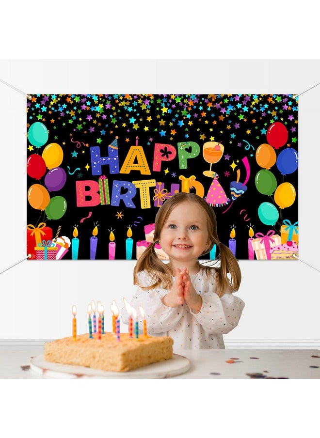 Mocsicka Mocsicka Happy Birthday Backdrop Banner Colorful Black Happy Birthday Party Decorations Large Yard Sign for Kid Birthday Party Indoor Outdoor Decoration Supplies  - Image 4