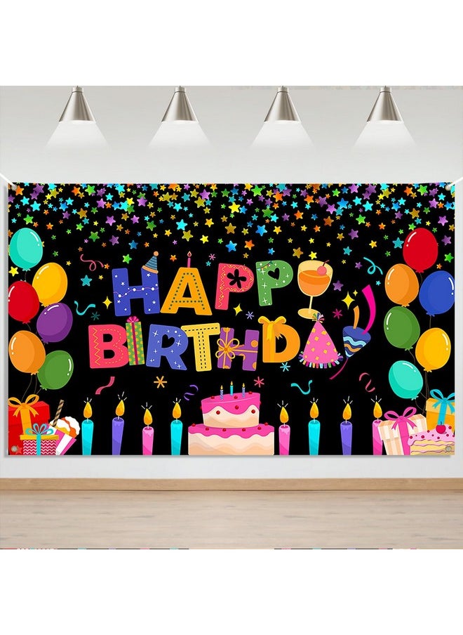 Mocsicka Mocsicka Happy Birthday Backdrop Banner Colorful Black Happy Birthday Party Decorations Large Yard Sign for Kid Birthday Party Indoor Outdoor Decoration Supplies  - Image 1