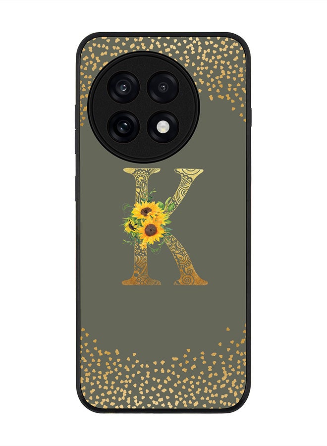 Stylizedd For OnePlus 13R / Ace 5 Pro Case,Slim fit Camera Protection, Shockproof Thin Phone cover  - Custom Floral Monogram - K  (Olive Green )