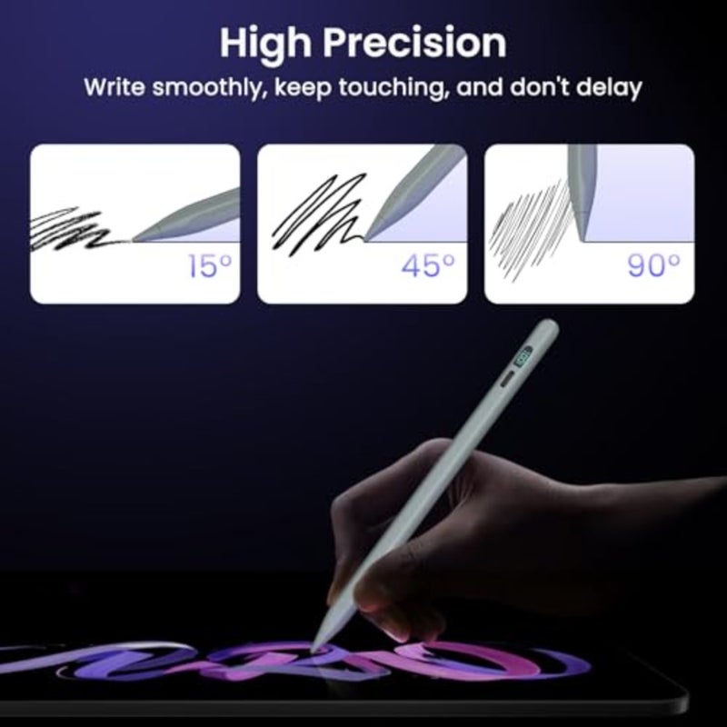 قلم شاشة لجهاز iPad 2018-2026، قلم عرض طاقة LED مع شحن سريع لمدة 15 دقيقة، متوافق مع Apple iPad 11/10/9/8/7/6th Gen، Air 11/13'' M3، Pro11/12.9/13''، Air3-5، Mini 5/6 رمادي - Image 4