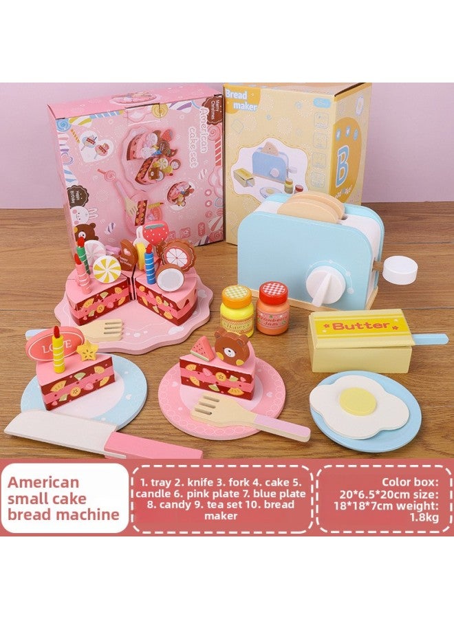 Wooden Birthday Cake Role Play Toy Set For Girls And Boys Kitchen Simulation Fruit Cutting Toys Wooden Playhouse Set-Specifications:American-style Cake Maker - Image 1