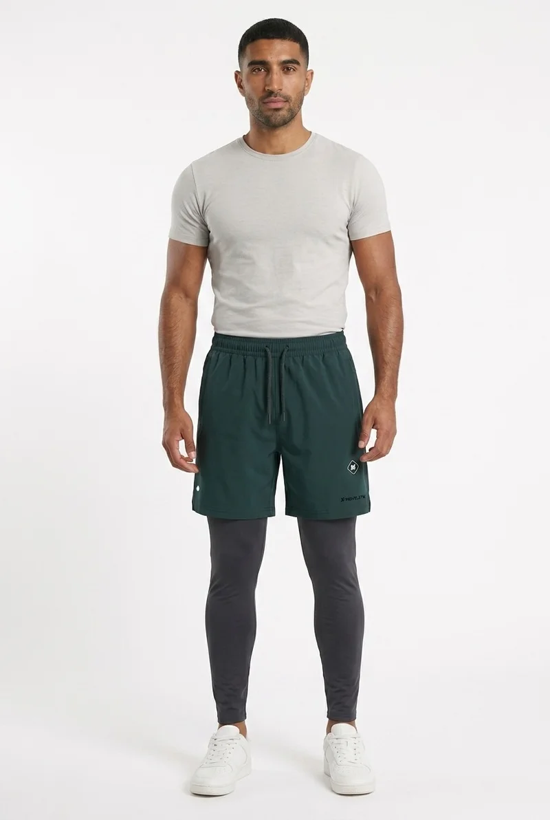 Moveletix Green Men's 2in1 Training Shorts Green with Legging for Men | Best Price UAE