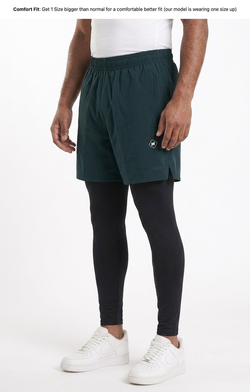 Moveletix Men's 2in1 Training Shorts Green with Legging - Image 3