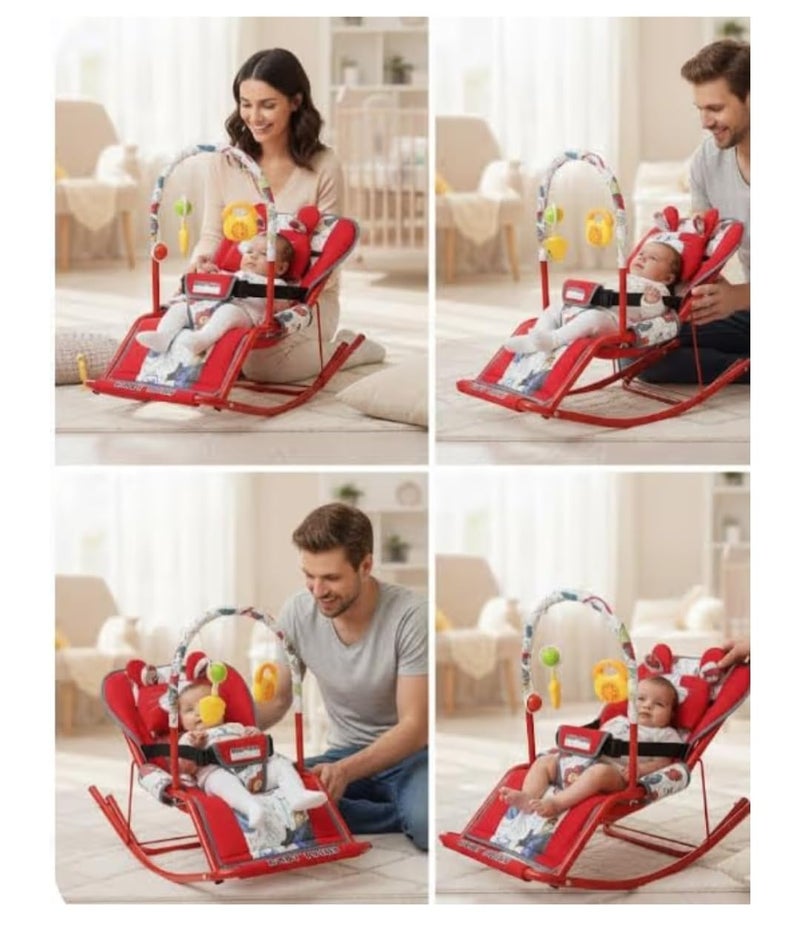 Baby Bouncer with Safety Belt and Toy Set (red) - Image 3