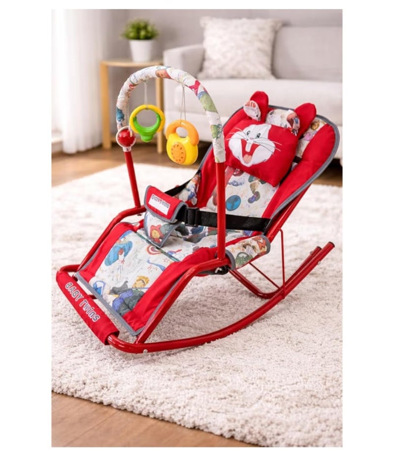 Baby Bouncer with Safety Belt and Toy Set (red) - Image 5