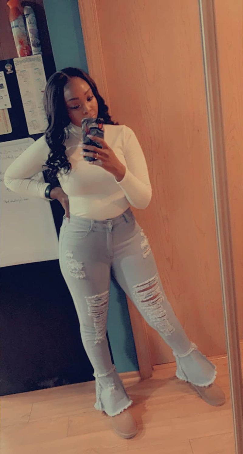 BestGirl Ripped Flare Jeans for Women Mid Rise Button Bell Bottom Jeans Denim Pants - Image 4