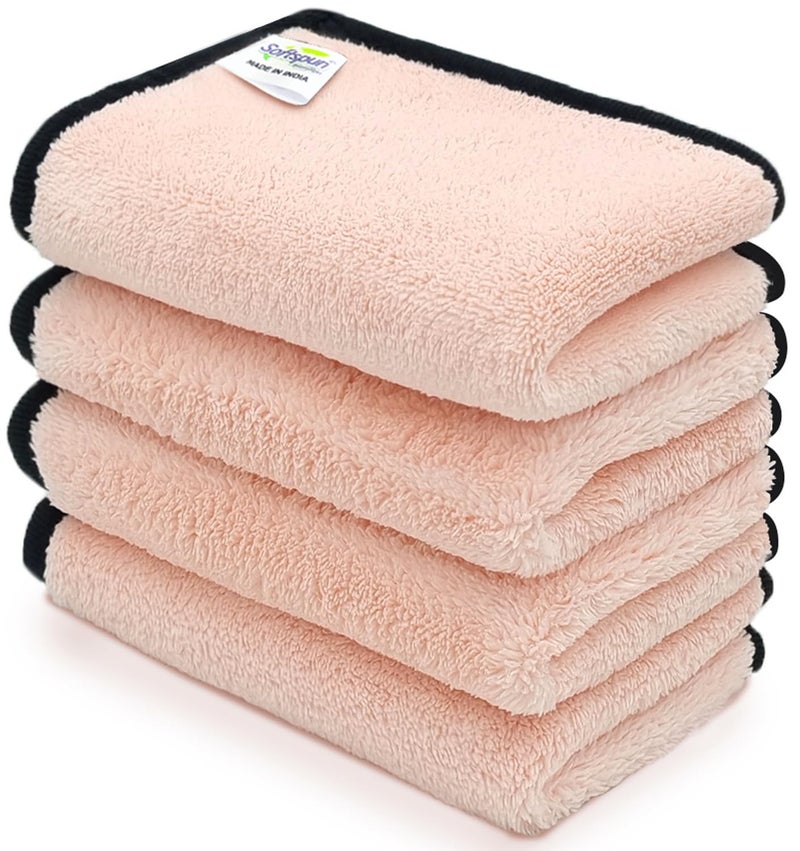 SOFTSPUN Microfiber Hand & Face Wipes 280 GSM 20x30 Cms, 4 Piece Towel Set, (Light Pink) Super Soft & Silky for Hand, Face and Body - Hypoallergenic Sensitive Skin Wipes & Washcloths. - Image 1