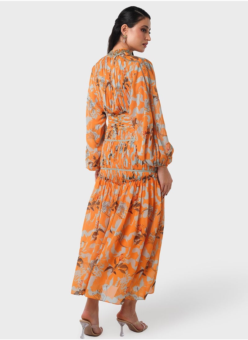 Threadz by Ajooni - Ruched Waist Printed Dress - Image 1