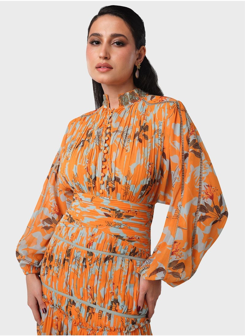 Threadz by Ajooni - Ruched Waist Printed Dress - Image 1