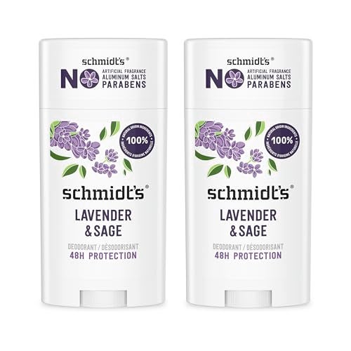 Schmidts AluminumFree Vegan Deodorant Lavender  Sage with 24 Hour Odor Protection 2 Count for Women and Men Natural Ingredients CrueltyFree 265 oz