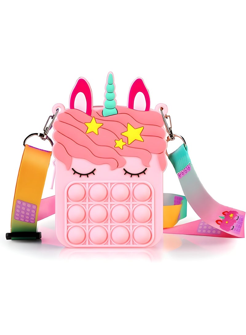 MAGIC VAULT Pop Purse It Fidget Shoulder Bag for Girls, Rainbow Push Bubble Fidget Toy Pendant Bag, Relief Stress Sensory Fidget Handbag Toys, Mini Coin Purse Cross-body Fidget Bags for Kids Adults - Pink - Image 1