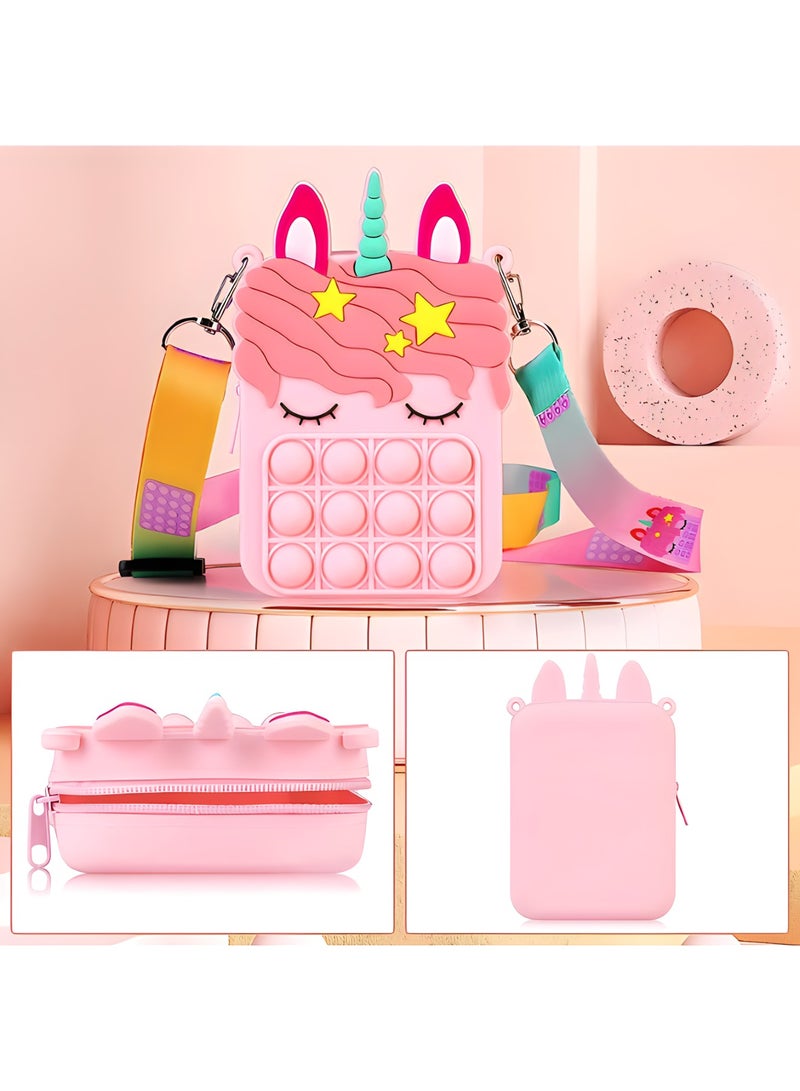 MAGIC VAULT Pop Purse It Fidget Shoulder Bag for Girls, Rainbow Push Bubble Fidget Toy Pendant Bag, Relief Stress Sensory Fidget Handbag Toys, Mini Coin Purse Cross-body Fidget Bags for Kids Adults - Pink - Image 5