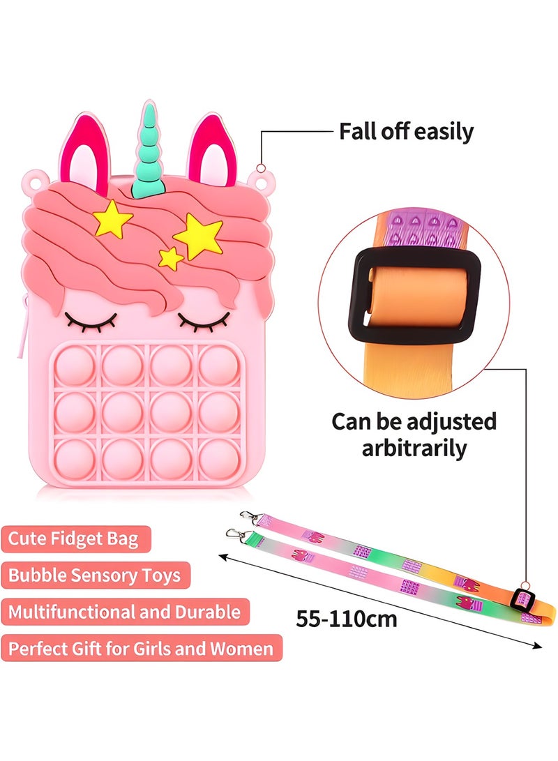 MAGIC VAULT Pop Purse It Fidget Shoulder Bag for Girls, Rainbow Push Bubble Fidget Toy Pendant Bag, Relief Stress Sensory Fidget Handbag Toys, Mini Coin Purse Cross-body Fidget Bags for Kids Adults - Pink - Image 2