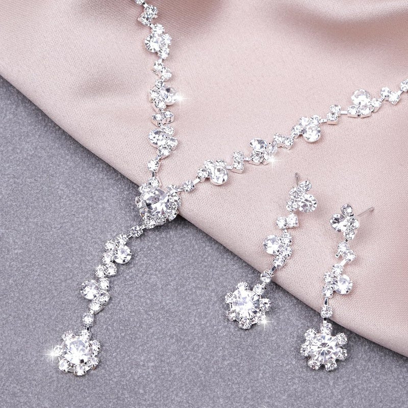 FUTIMELY Silver Rhinestone Prom Jewelry Set for Women,Black Glitter Crystal Chain Choker Necklace Cz Drop Earring for Wedding Bridal,Formal Costume Accessories (White) - Image 5