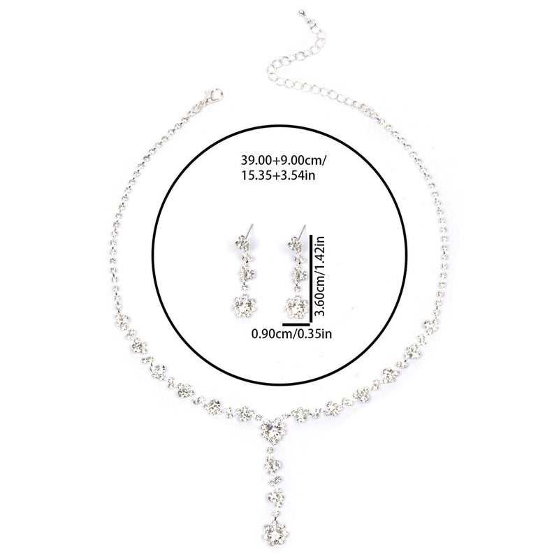 FUTIMELY Silver Rhinestone Prom Jewelry Set for Women,Black Glitter Crystal Chain Choker Necklace Cz Drop Earring for Wedding Bridal,Formal Costume Accessories (White) - Image 4