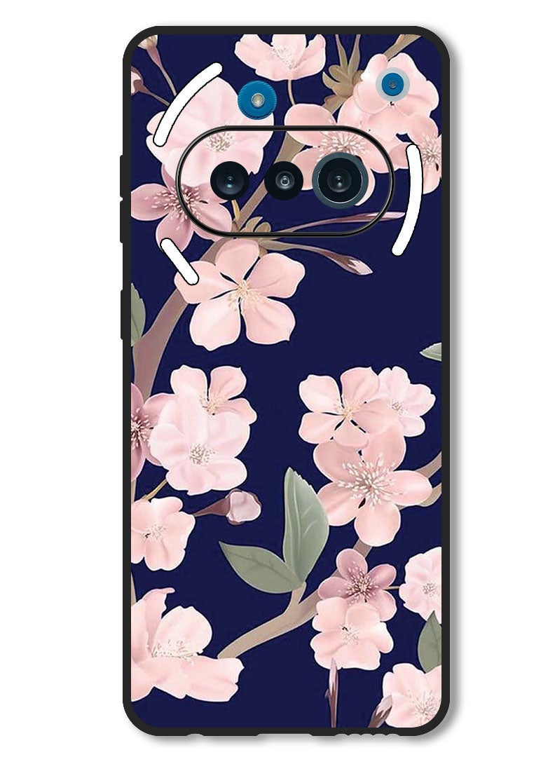 Theodor Case Compatible with Nothing Phone 3a Protection Shockproof Bumper Cover Pink Flowers In Blue Background - Image 1