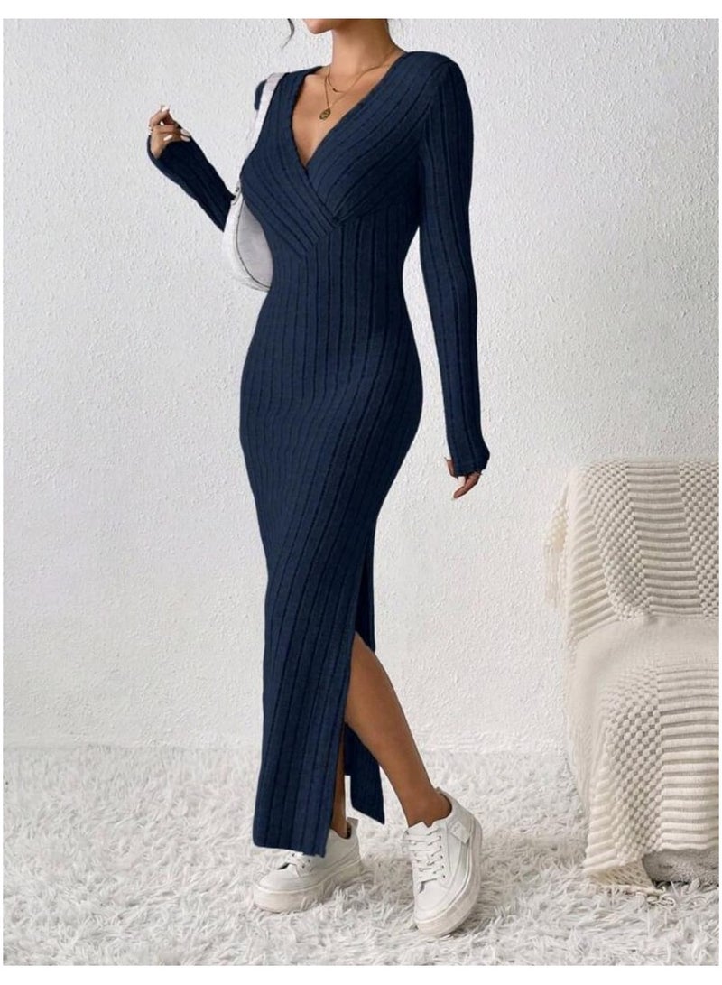 Shein SHEIN Frenchy Women's Wrap Collar High Side Slit Dress With Side Split  - Image 1