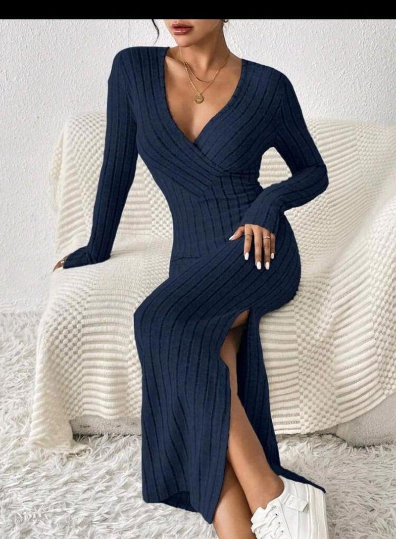 Shein SHEIN Frenchy Women's Wrap Collar High Side Slit Dress With Side Split  - Image 2