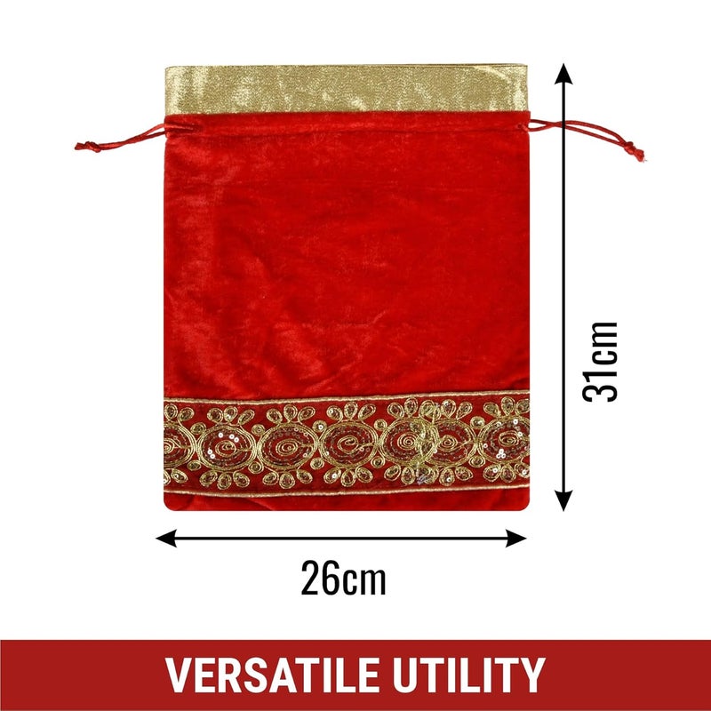 Kuber Industries حقيبة بوتلي|حقيبة بوتلي مخملية للزفاف|حقيبة بوتلي بإغلاق سحب|حقيبة بوتلي محفظة|حقيبة بوتلي هدية عيد الميلاد|حقيبة بوتلي لمناسبة استقبال المولود|حقيبة بوتلي تقليدية شاجون|حقيبة بوتلي جوتا|9x12 بوصة|عبوة من 4|أحمر - Image 3