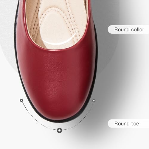 Shupua Women's Flats Comfortable Black Flats Shoes Women Round Toe Ballerina Flats Leather Dress Shoes Work Flats for Office(Red.us7) - Image 3
