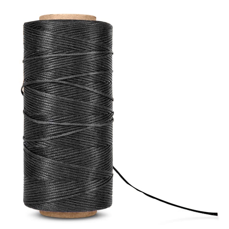 Flexzion Waxed Thread 284 Yards 08mm 150D Polyester Wax Thread for Leather Sewing Bookbinding Stitching DIY Projects Black
