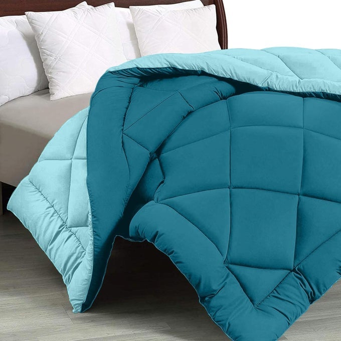 MICROFIBER 300 GSM SOLID DOUBLE BED REVERSIBLE AC COMFORTERBLANKET FOR WINTERQUILTDUVETS 84 X 93 OCEAN BLUETEAL BLUE