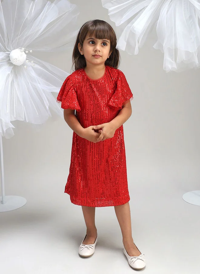 Bonkids BONKIDS Red Flared Sleeve A-Line Dress