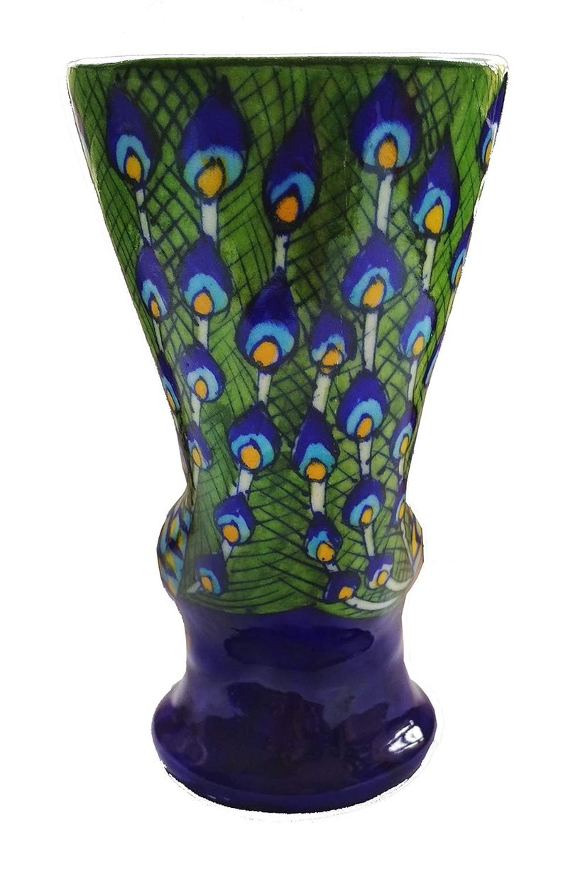 Shiv Kripa Blue Pottery Ceramic Flower Vase 7 INCH Blue - Image 5