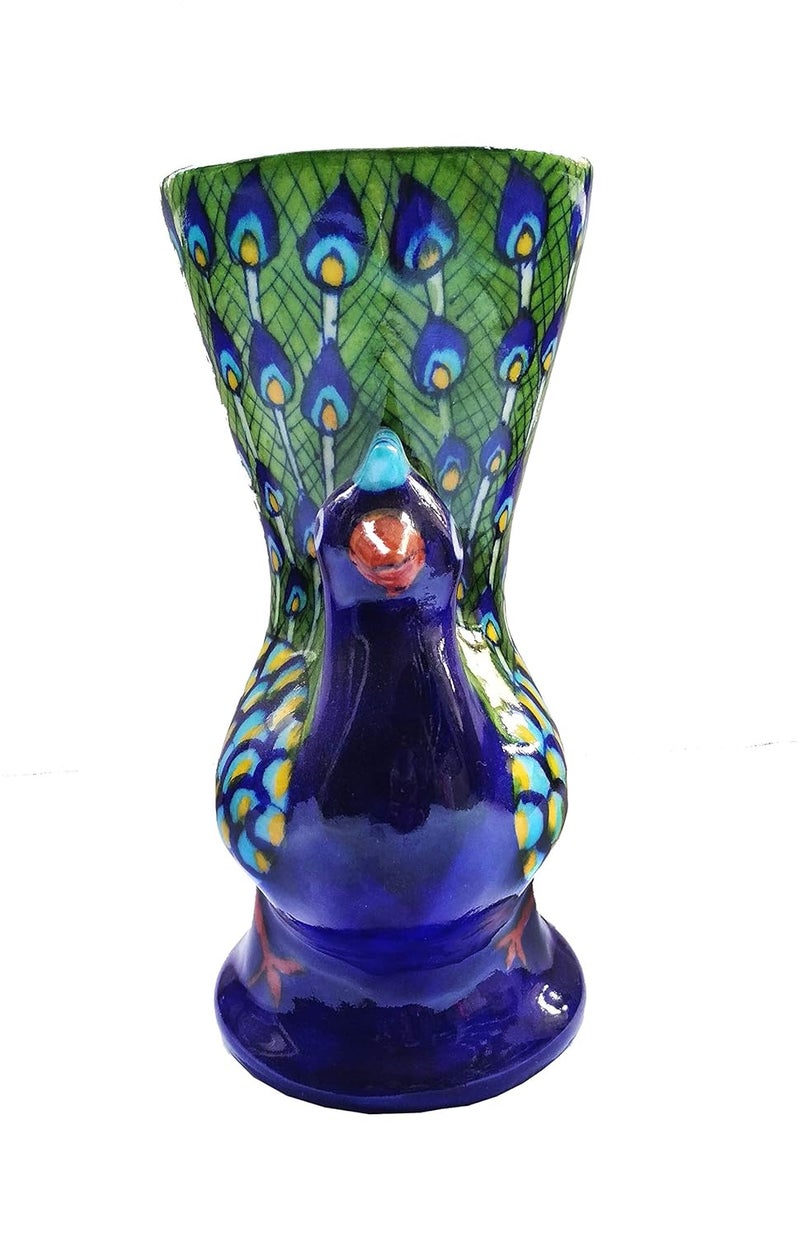 Shiv Kripa Blue Pottery Ceramic Flower Vase 7 INCH Blue - Image 2