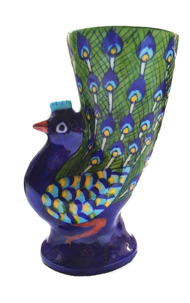 Shiv Kripa Blue Pottery Ceramic Flower Vase 7 INCH Blue - Image 4