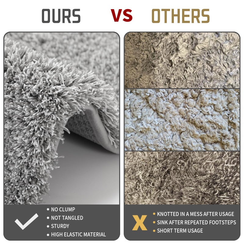 Yimobra Bathroom Rug Set 2 Piece, Soft Absorbent Microfiber Bath Mat Set, Non Slip Machine Washable Dry, Plush Shaggy Shower Rugs for Bathroom Floor, 32"x20"+24"x17", Light Gray and White - Image 4
