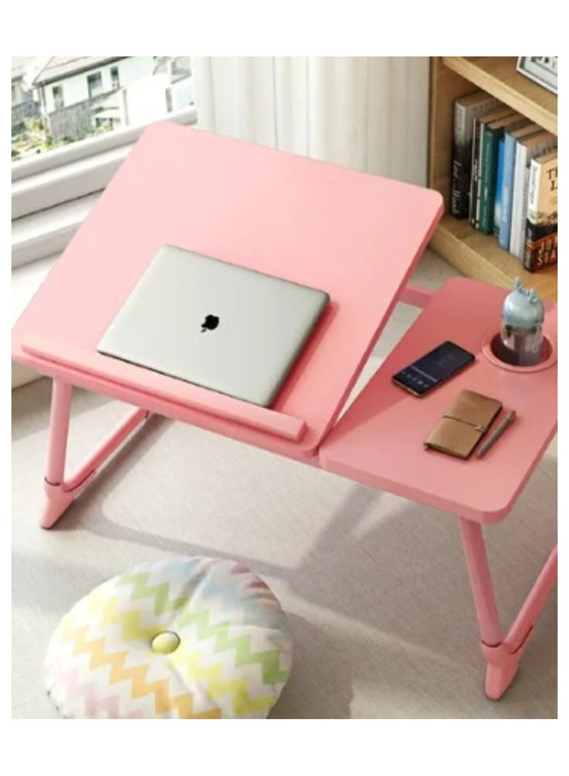 Huitich Wood Multi Purpose- Adjustable Laptop Desk For Study And Reading With Foldable Non Slip Legs Pink - Image 1