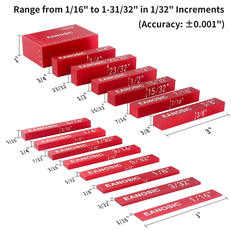 Eanosic Setup Blocks Height Gauge Set  15Pcs Precision Aluminum Setup Bars For Router And Table Saw Accessories Woodworking Set Up  Bars Include Laser Engraved Size Markings - Image 3