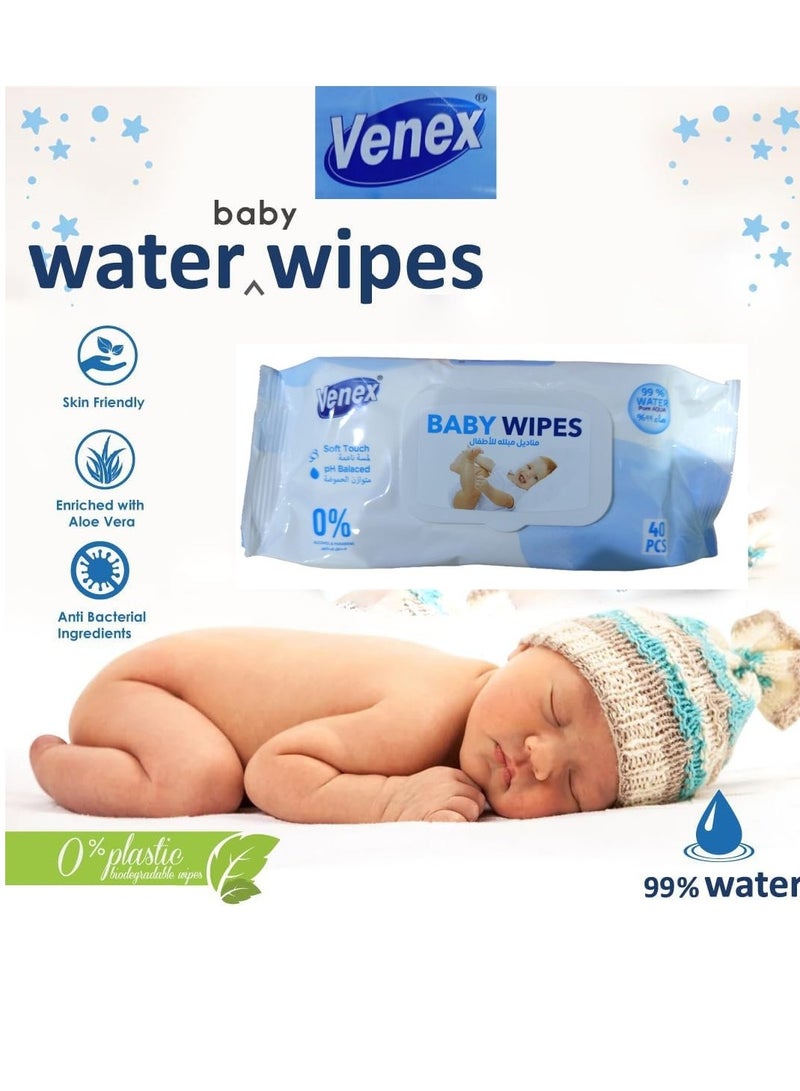 venex 2 Piececs of Baby Wipes 99% Water 2* 40 Wipes - Image 3