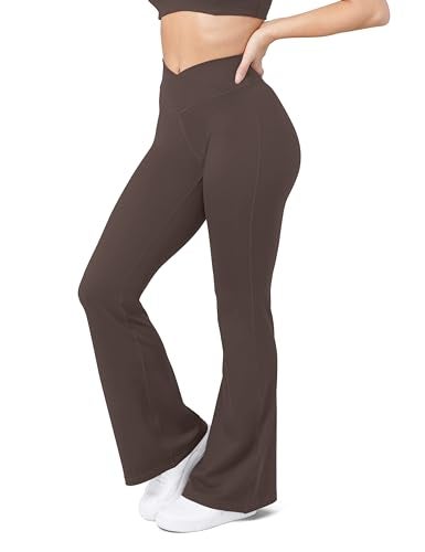 HEGALY Women's Flare Yoga Pants - Crossover Flare Leggings Buttery Soft High Waisted Workout Casual Bootcut Pants Java Brown - Image 3