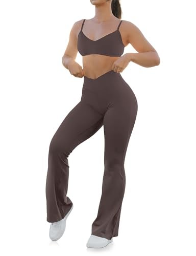 HEGALY Women's Flare Yoga Pants - Crossover Flare Leggings Buttery Soft High Waisted Workout Casual Bootcut Pants Java Brown - Image 2