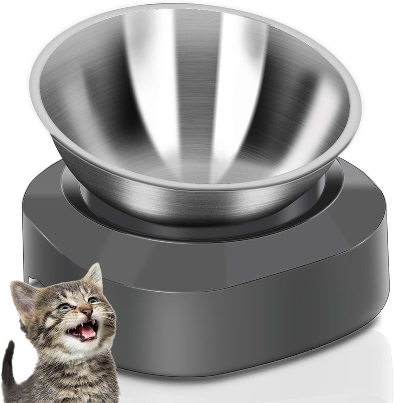 AYADA Raised Cat Food Bowl, Stainless Steel Cat Dish for Food Water Anti Vomiting Elevated with Stand Ergonomic Lifted Slanted Tilted 15 Angle Metal Single Kitty Kitten Wet Food Bowl Pet Bowl (Single) - Image 1