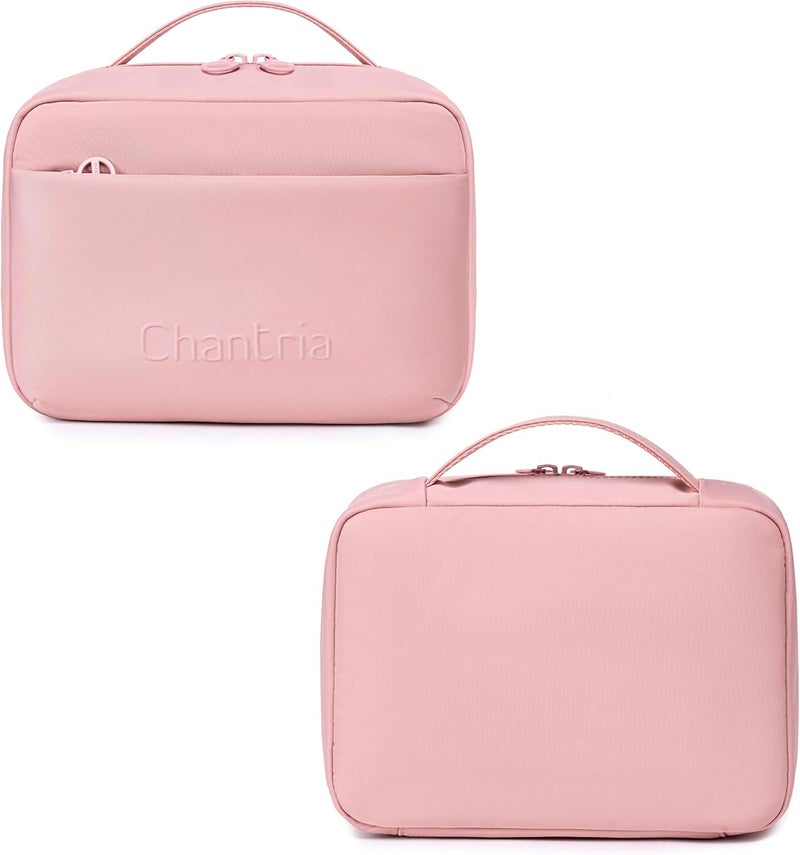 Chantria Premium Lightweight Carry All Cosmetic Bag for Women Water Resistant Multifunctional Clutch Bag with Multiple Pockets and 180° Degree Opening, CB00793 (Pink) - Image 3