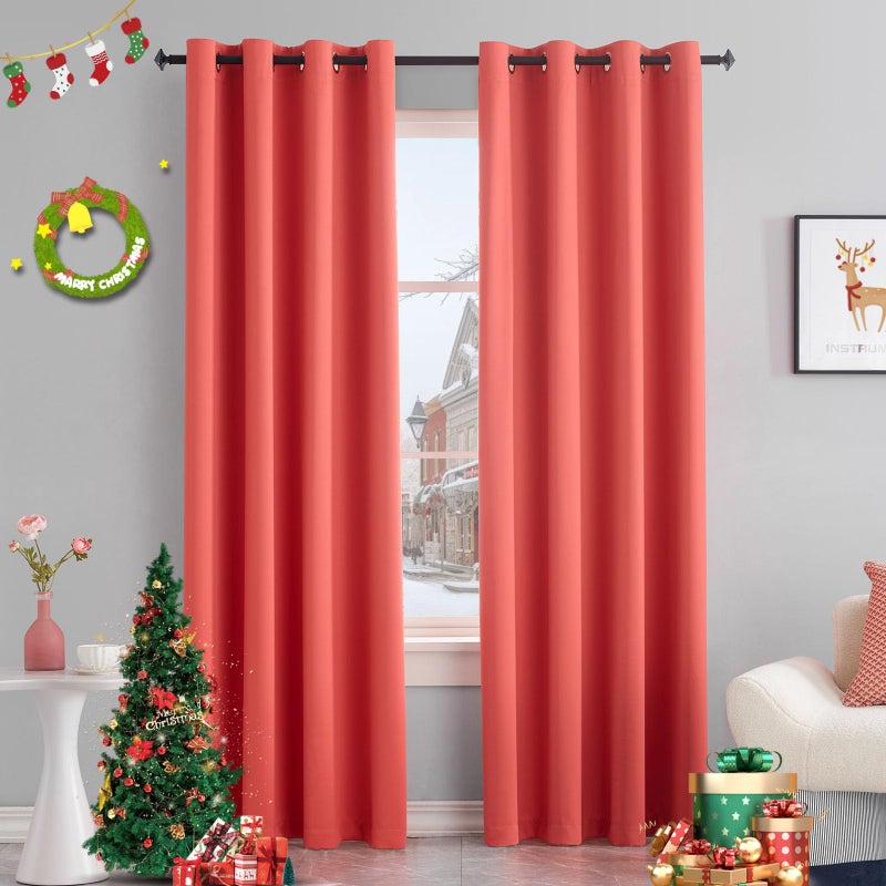 TOAVA DECO Coral Blackout Curtains 2 Panels for Bedroom  84 Inch Length Thermal Insulated Room Darkening Grommet Drapes 1 Pair