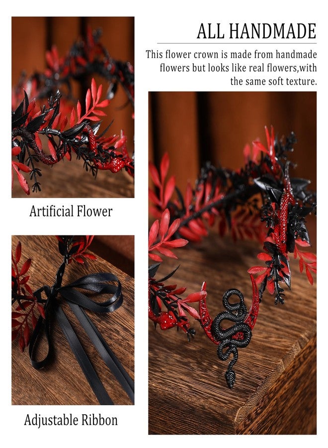 MOSTORY Gothic Snake Flower Crown - Medusa Headpiece Dark Elf Crown Floral Circlet Celtic Flower Headband for Witch Cosplay Goth Wedding Renaissance Ren Faire Accessory Halloween - Image 5